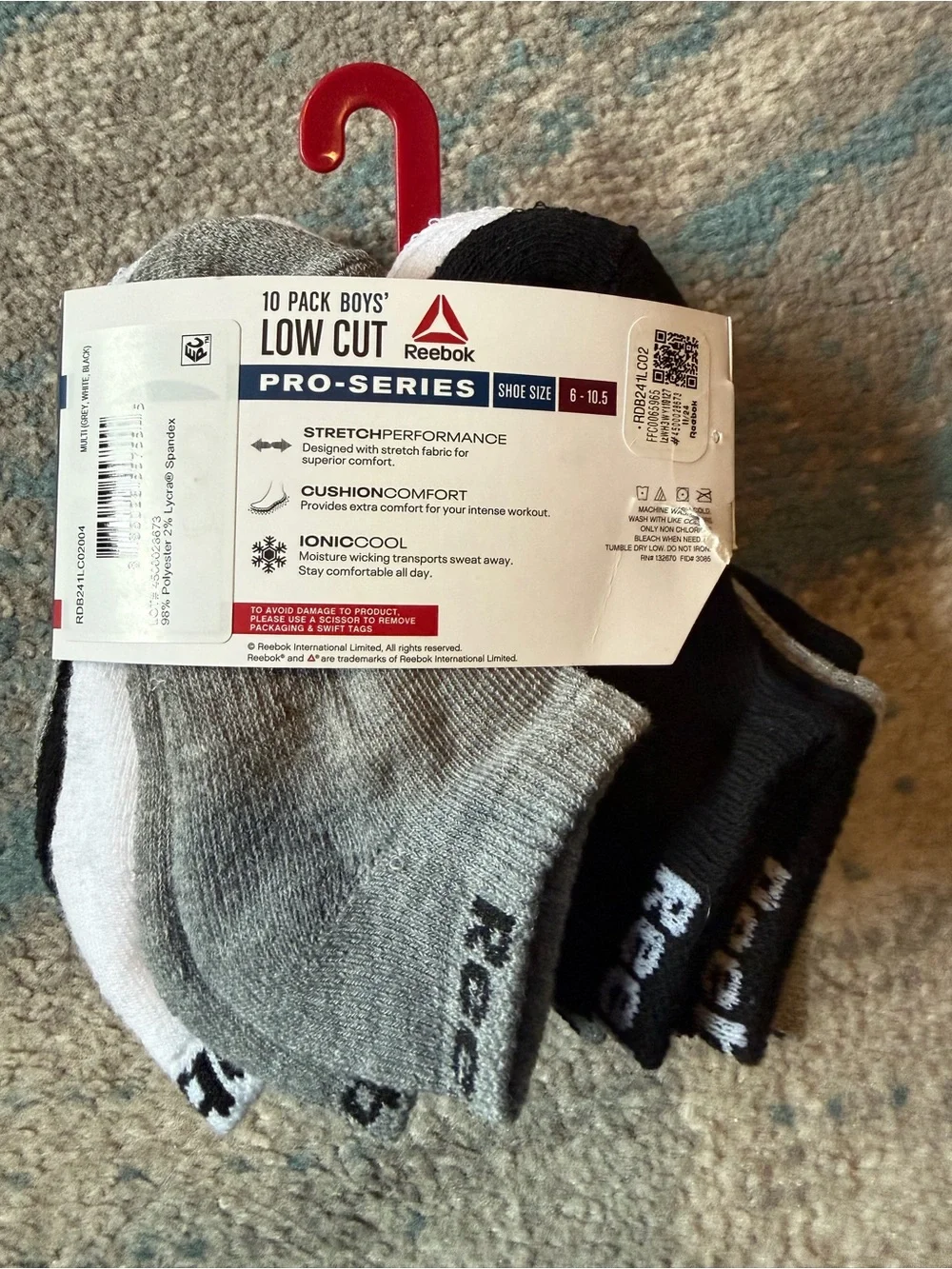 Reebok Low-Cut Athletic Socks 10-Pack - Gray & White